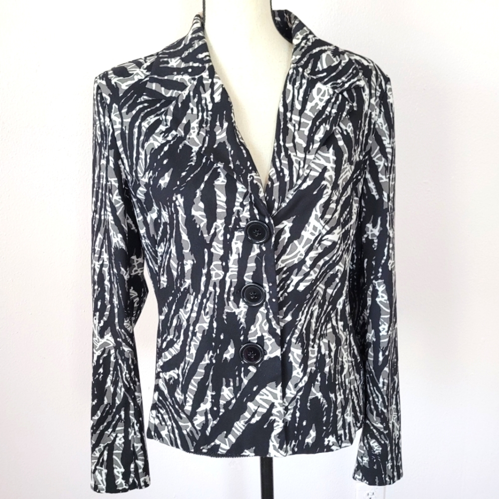 Brandon Thomas Black, Gray & White Blazer Jacket Career Wear Women's Size Large